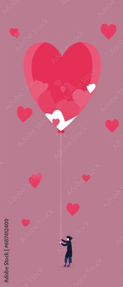 Modern valentine's card design, featuring a heart in a minimal flat style. Perfect for expressing romantic sentiments on special occasions like weddings and anniversaries.