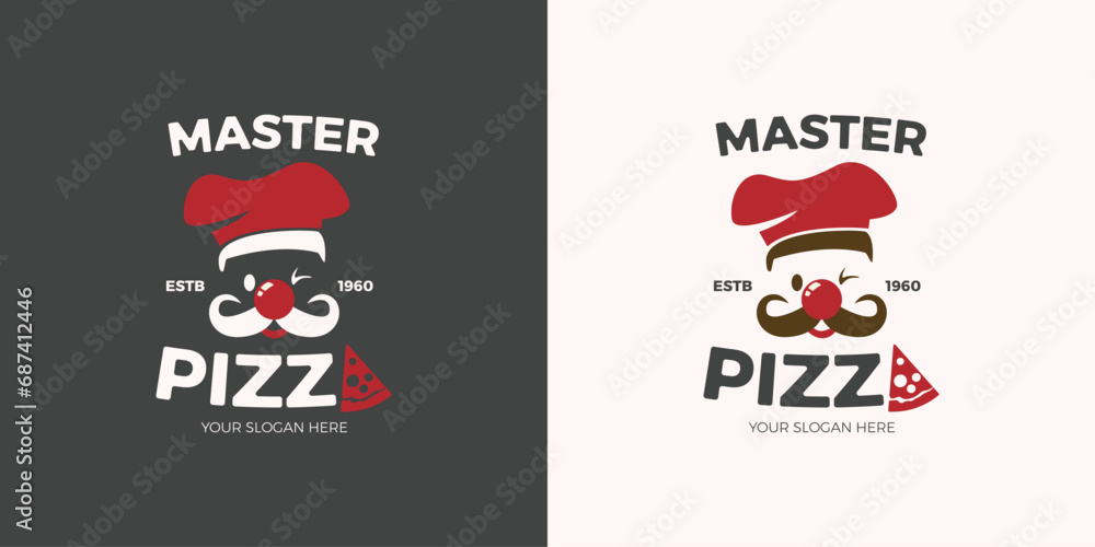 Master Pizza Logo and Label for Design Menu Restaurant or Cafe Vector