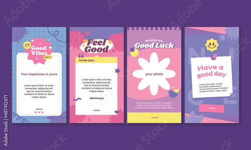 Set of cute funny social media story template