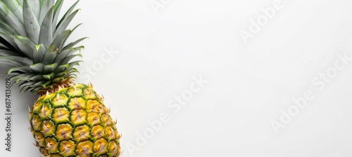 Pineapple on white background. Copy space for text. Generative AI technology.