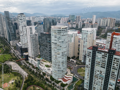 Aerial view of the surroundings of Parque La Mexicana in Santa Fe  Mexico City