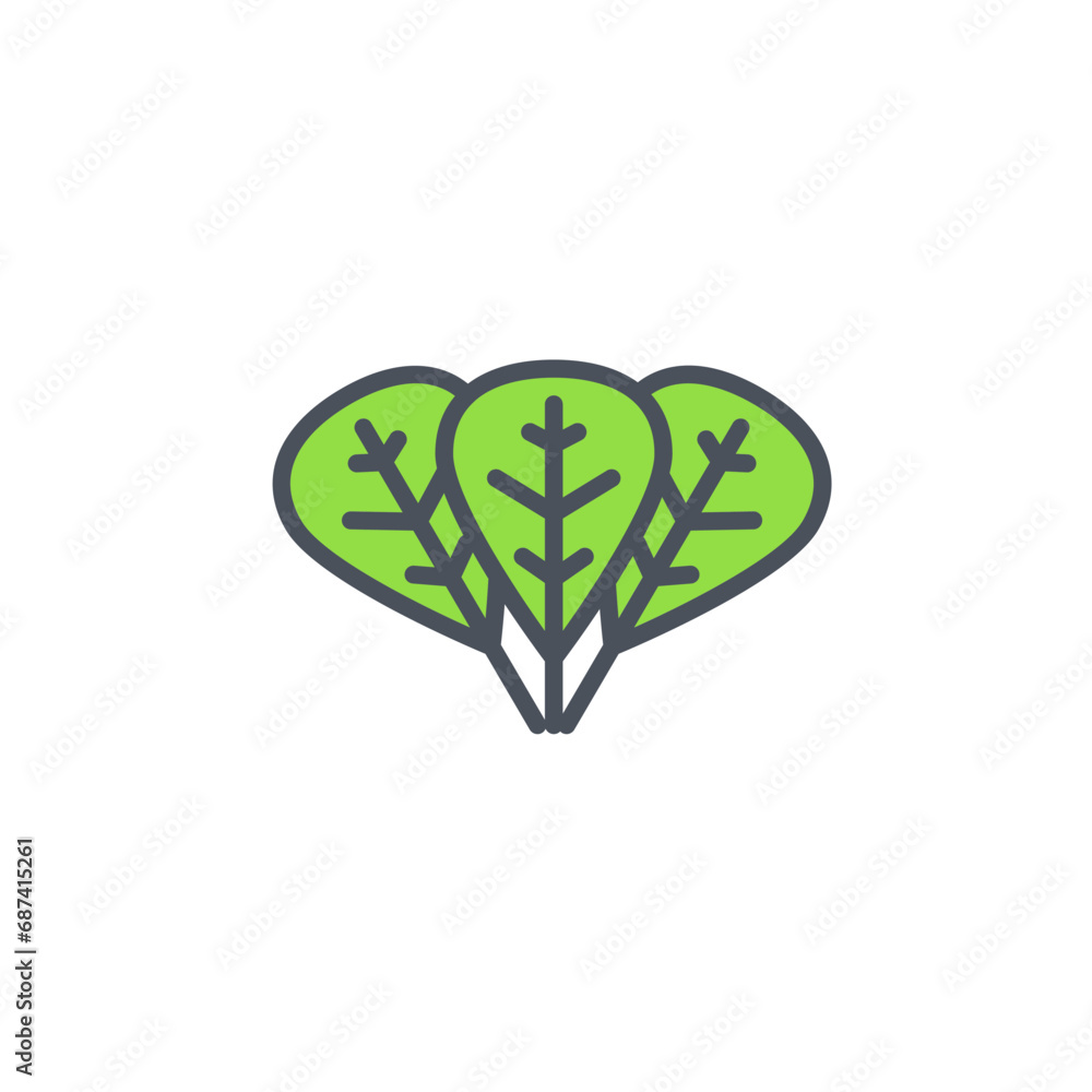 Vector sign of the spinach symbol isolated on a white background. icon color editable. Vector sign of the spinach symbol isolated on a white background. icon color editable.