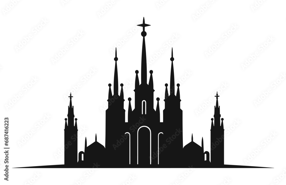 Sagrada Familia silhouette vector art isolated on a white background, La Sagrada Familia Black silhouette Clipart