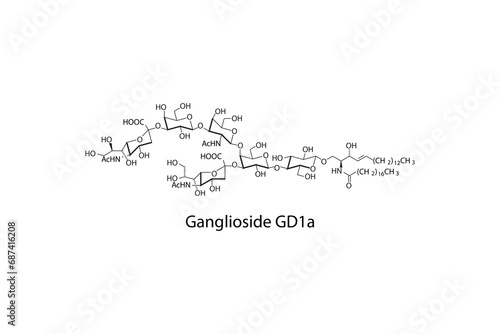 Molecular structure diagram of Ganglioside GD1a - Disialoganglioside-GD1a. white Scientific vector illustration.