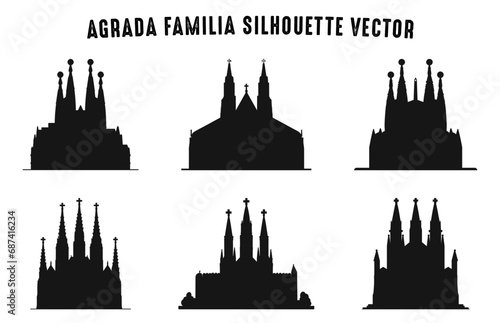 Sagrada Familia silhouettes vector art set  La Sagrada Familia Black silhouette clipart bundle