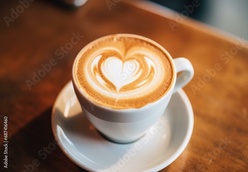 A cup of coffee with a heart shape in the foam. Generative AI.