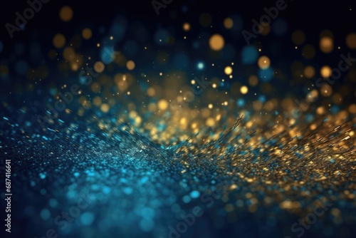 Free photo golden and blue glitter lights background abstract flowing texture 