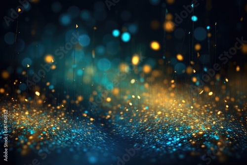 Free photo golden and blue glitter lights background abstract flowing texture   