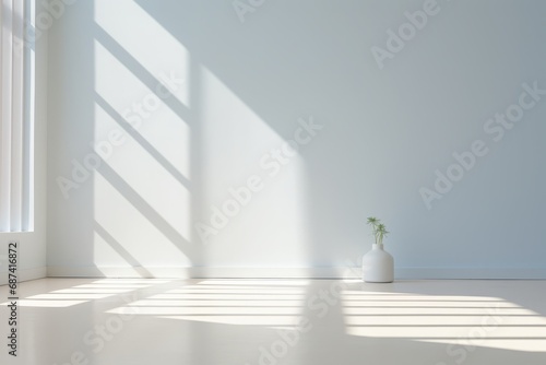 White wall with reflection light falling of from the window. Minimal universal abstract light white background for product showcase. Template mock-up