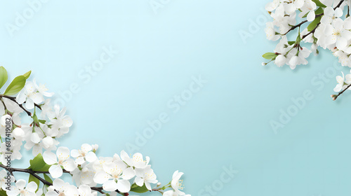 spring border background with white blossom copy space.