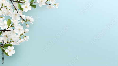 spring border background with white blossom copy space. photo