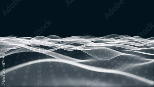 Abstract digital dynamic particle waves with light motion lights background, data flow, cyber technology photo