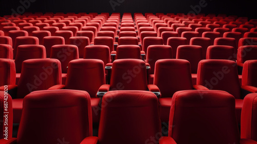 Rows of red seats in cinema auditorium