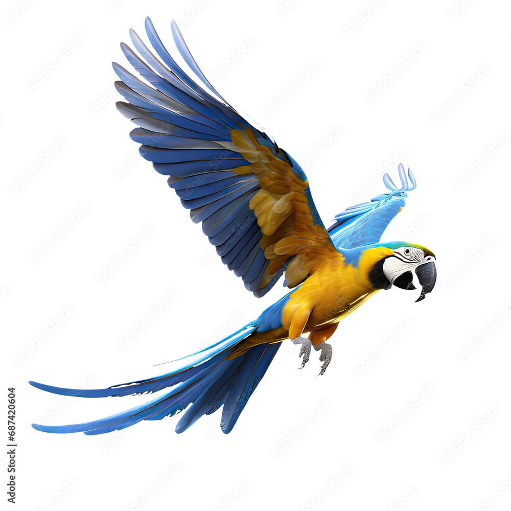 Blue gold macaw isolated on transparent background