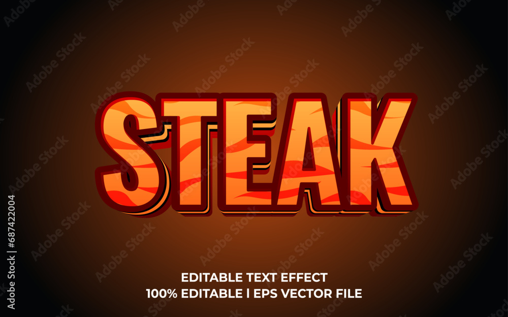 Steak 3d text effect, editable text for template headline