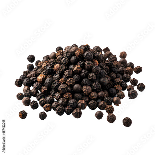 Black pepper corns isolated on transparent background,transparency 