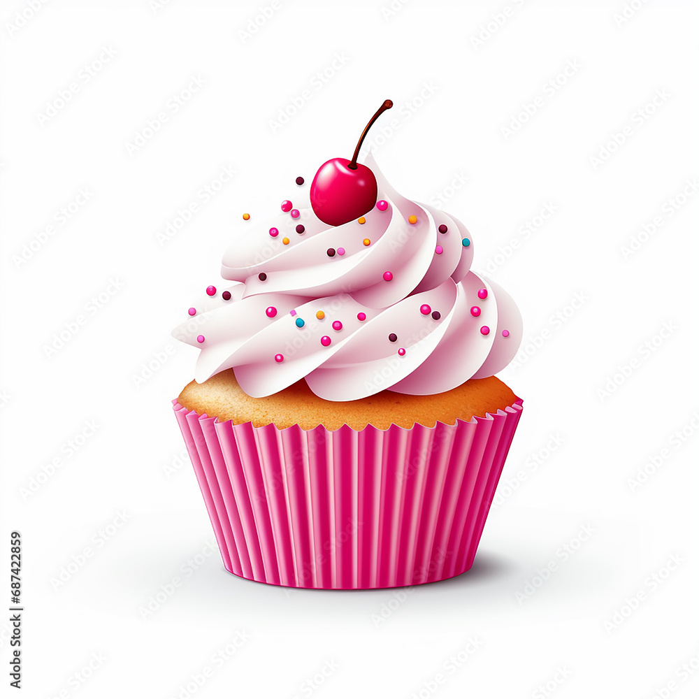 Cupcake with cherry on a white background. Vector Cupcake with cherry on a white background. Vector