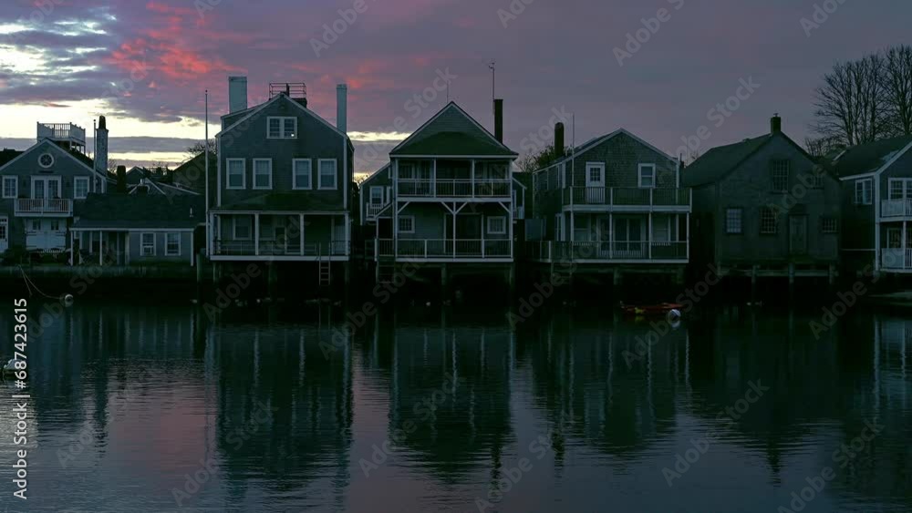 Sunrise in Harbor with famous Nantucket Island Landmarks, Massachusetts, USA Sunrise in Harbor with famous Nantucket Island Landmarks, Massachusetts, USA