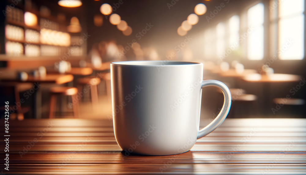 Coffee cup with an ambient cafe setting and soft focus background. Generative AI Coffee cup with an ambient cafe setting and soft focus background. Generative AI
