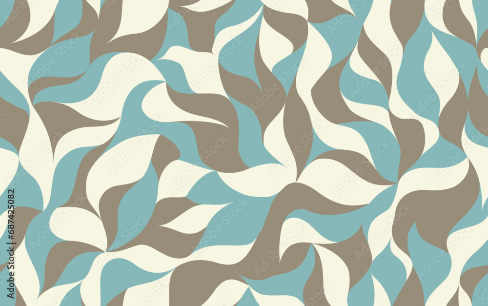 Curly waves tracery, colored leaf curved lines, stylized abstract petals pattern. Texture wallpapers for printing on paper or fabric. Vector seamless background.