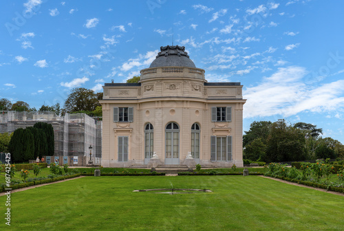 Bagatelle castle in the Bagatelle park. This small castle was built in 1777 in Neoclassical-style. Located in Boulogne-Billancourt near Paris, France