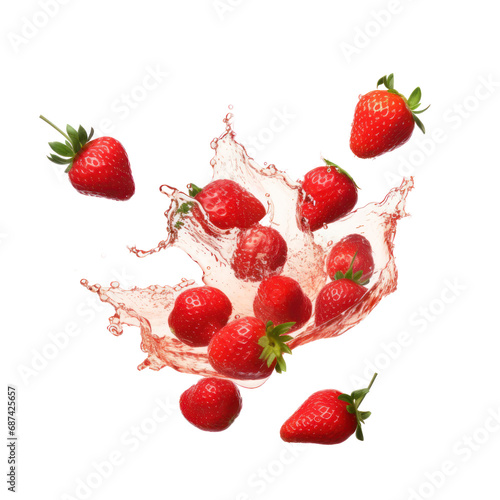 stawberries splashing isolated on transparent background,transparency  photo