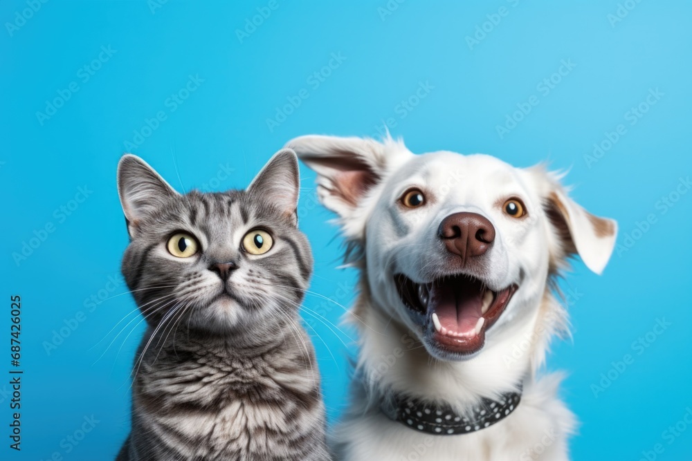 cat and dog are looking at camera. kitten and puppy are lying side by side. Friends. cat and dog are looking at camera. kitten and puppy are lying side by side. Friends.