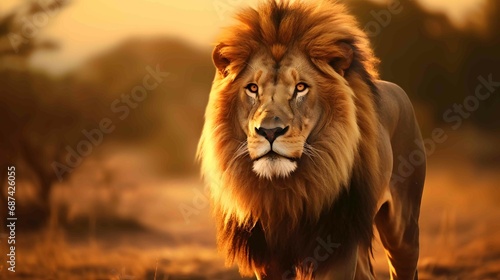 majestic lion in golden light of dawn