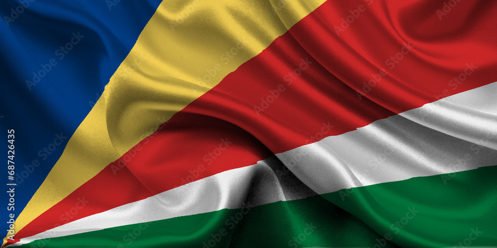 High detailed flag of Seychelles. National Seychelles flag. Africa. 3D illustration.