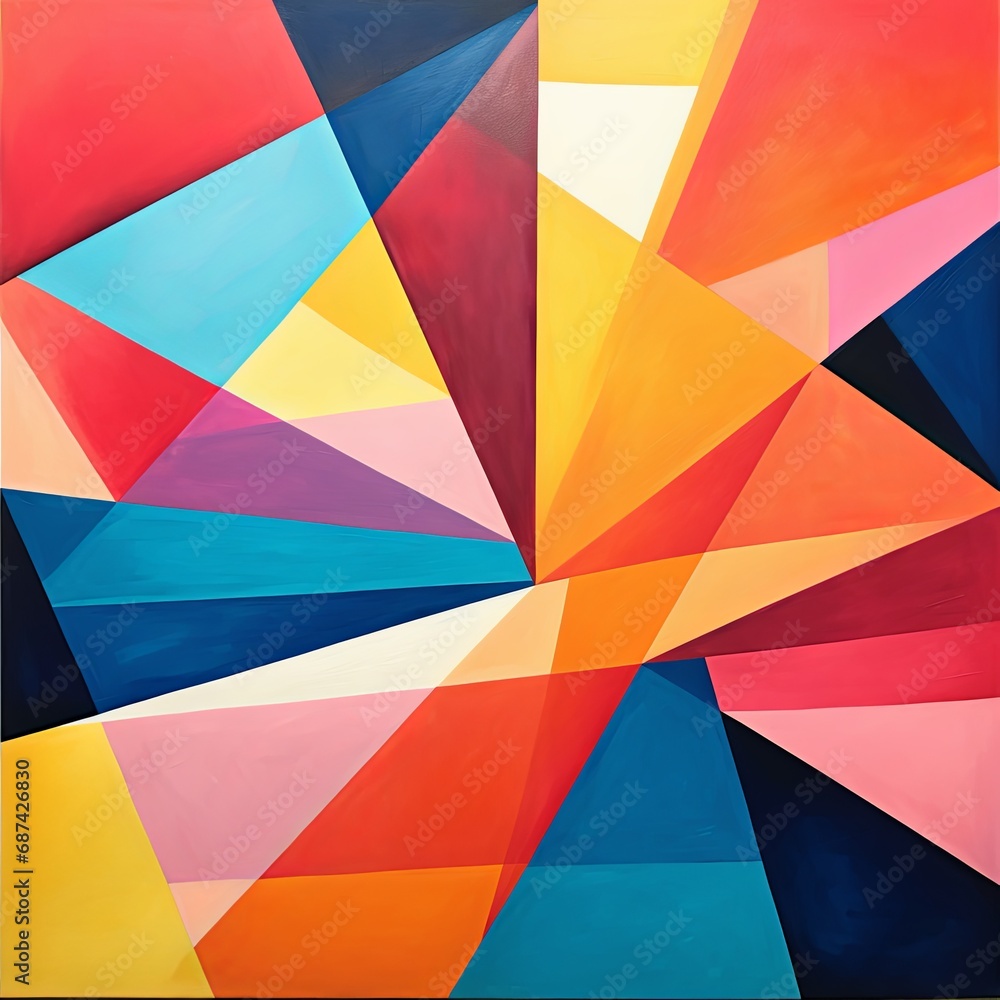 An abstract print artwork featuring a dynamic interplay of vibrant colors and geometric shapes An abstract print artwork featuring a dynamic interplay of vibrant colors and geometric shapes