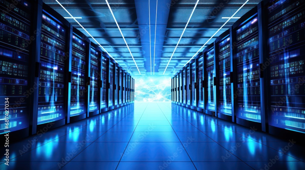 Server racks in server room data center Server racks in server room data center