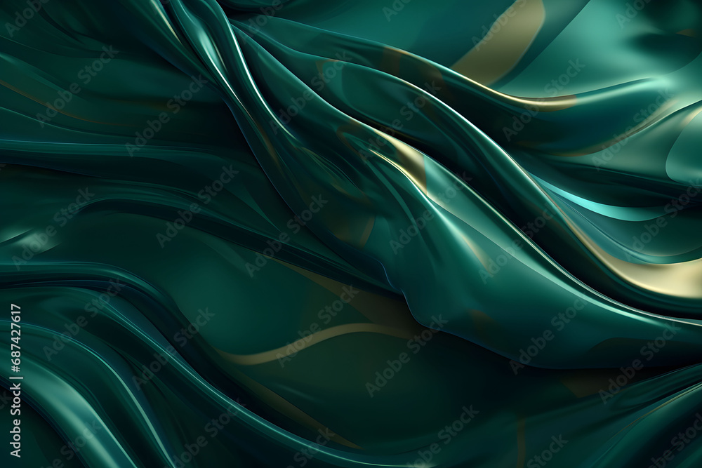 Obraz premium Dark green texture wavy fluid trendy modern background