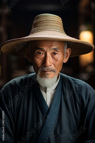Elderly Chinese Old Man in Traditional Attire