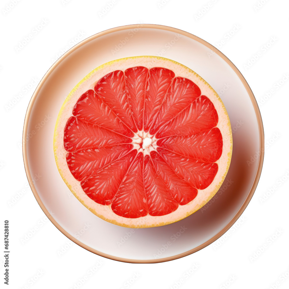 Top View of a Red Grapefruit on a Plate Isolated on Transparent or White Background, PNG Top View of a Red Grapefruit on a Plate Isolated on Transparent or White Background, PNG