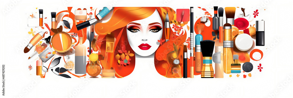 Mode et beauté (vêtements, maquillage, accessoires), vector, flat design, illustration et background. - obrazy, fototapety, plakaty 