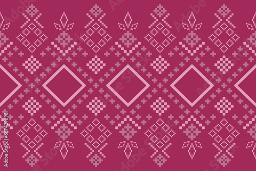 Pink Cross stitch colorful geometric traditional ethnic pattern Ikat seamless pattern border abstract design for fabric print cloth dress carpet curtains and sarong Aztec African Indian Indonesian photo