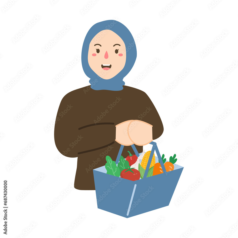 Woman with Food Basket at Grocery