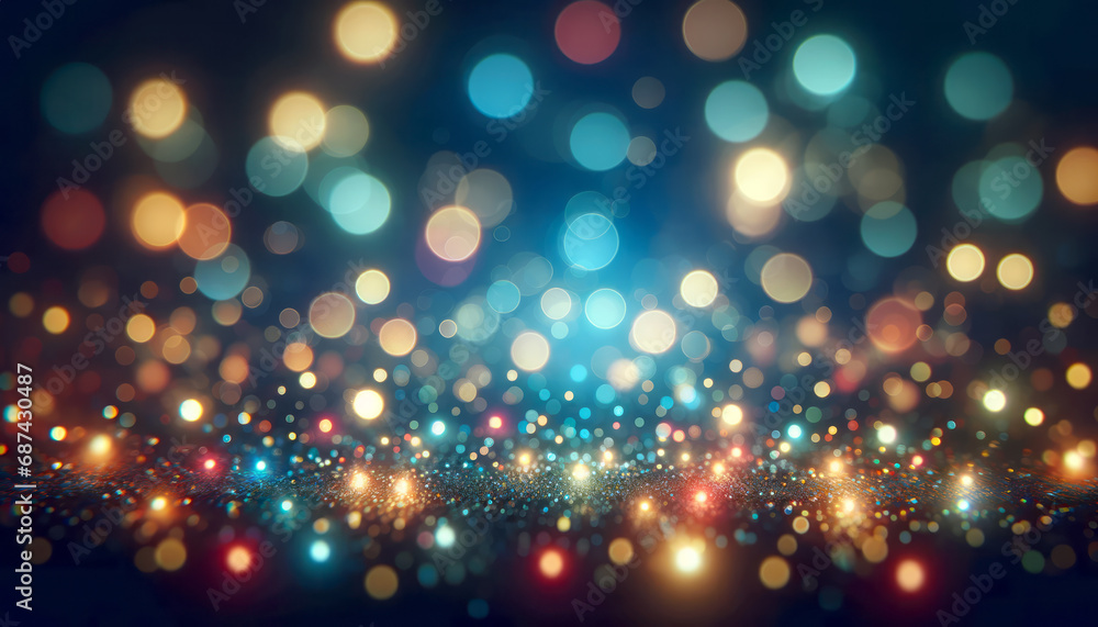 Glistening bokeh lights creating a festive holiday pattern, new year celebration theme. Generative AI