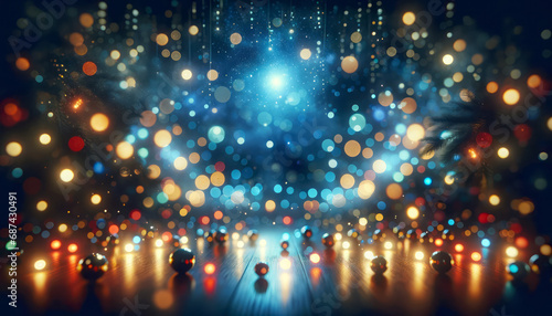 A dazzling display of bokeh lights creating a festive holiday scene. Generative AI