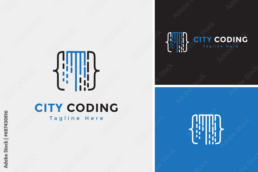 Obraz premium Modern city coding logo design, city technology logo design template