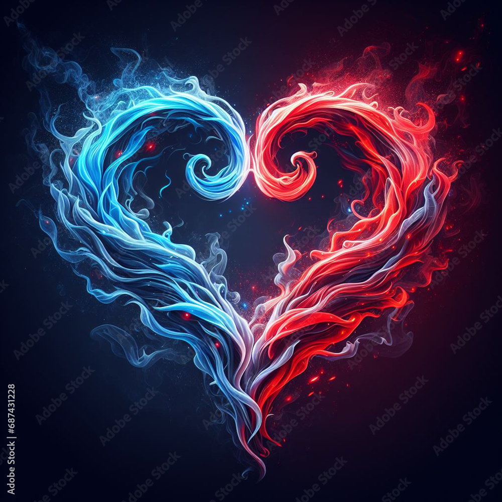 Burning heart. Twin flame logo. Esoteric concept of spiritual love. Illustration on black background for web sites, wallpapers and much more. Created using generative ai tools Burning heart. Twin flame logo. Esoteric concept of spiritual love. Illustration on black background for web sites, wallpapers and much more. Created using generative ai tools