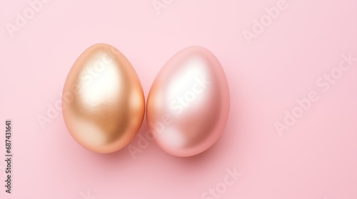 Close-Up of Golden and Beige Easter Eggs on Soft Pink Background