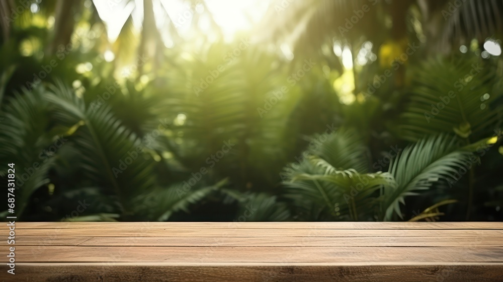 Empty wooden background with nature view Empty wooden background with nature view