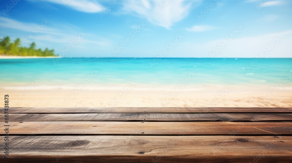 Empty wooden background with sea view
