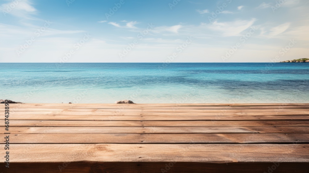 Empty wooden background with sea view Empty wooden background with sea view