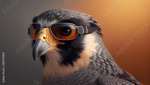 Peregrine Falcon (Falco peregrinus) in tactical sunglasses on white background the fastest animals in the world. photo