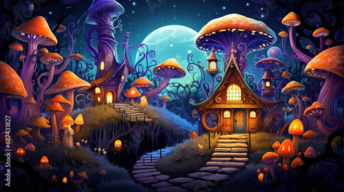 The Haunted House in the Mushroom Forest. Generative Ai