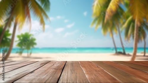 Empty wooden background with sea view