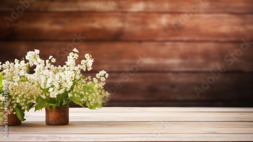Empty wooden background with flower 