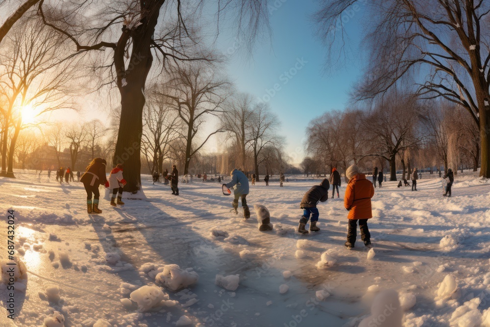 Group of children playing snow